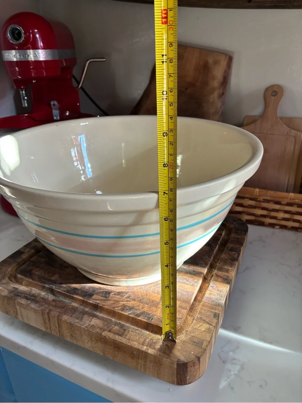 Vintage McCoy Pottery #14 Oversized Mixing Bowl pink & blue stripe